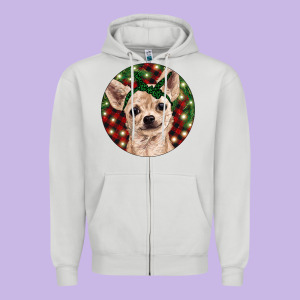 Christmas Chihuahua With Buffalo Plaid Zipper Hoodie Designed By Ranaportraitstore