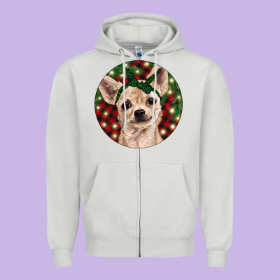 Christmas Chihuahua With Buffalo Plaid Zipper Hoodie Designed By Ranaportraitstore