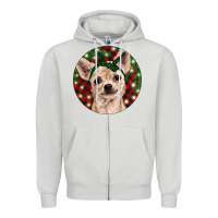 Dove Grey Christmas Chihuahua With Buffalo Plaid Zipper Hoodie - RanaPortraitStore