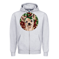 Heather Grey Christmas Chihuahua With Buffalo Plaid Zipper Hoodie - RanaPortraitStore