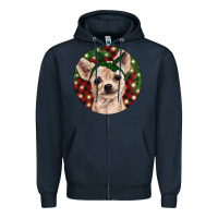 Navy Christmas Chihuahua With Buffalo Plaid Zipper Hoodie - RanaPortraitStore