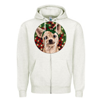 Oatmeal Heather Christmas Chihuahua With Buffalo Plaid Zipper Hoodie - RanaPortraitStore