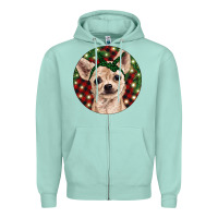 Seafoam Christmas Chihuahua With Buffalo Plaid Zipper Hoodie - RanaPortraitStore