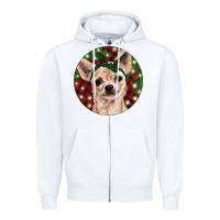 White Christmas Chihuahua With Buffalo Plaid Zipper Hoodie - RanaPortraitStore
