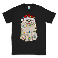 Black white pomeranian with christmas lights Classic Tee - RanaPortraitStore