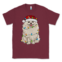 Burgundy white pomeranian with christmas lights Classic Tee - RanaPortraitStore