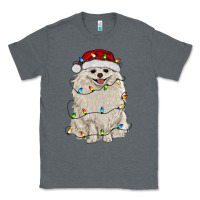 Charcoal Heather white pomeranian with christmas lights Classic Tee - RanaPortraitStore