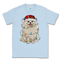 Dusty Blue white pomeranian with christmas lights Classic Tee - RanaPortraitStore