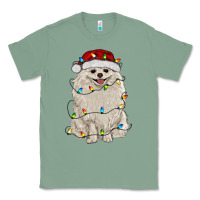 Sage white pomeranian with christmas lights Classic Tee - RanaPortraitStore