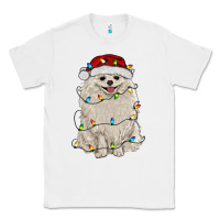 White white pomeranian with christmas lights Classic Tee - RanaPortraitStore