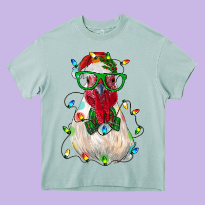 Christmas Rooster Heavy Core Tee Designed By Ranaportraitstore