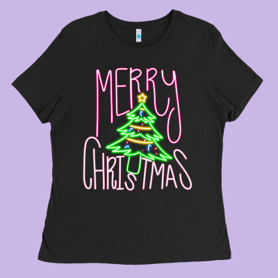 Merry Neon Christmas Ladies Tee Designed By Cowhidedigitalart