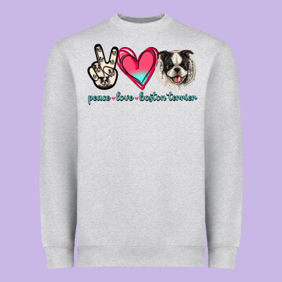Peace Love Boston Terrier Heavyweight Sweatshirt Designed By Jasminsmagicworld