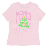 Bubblegum Pink Merry Neon Christmas Ladies Tee - CowhideDigitalArt