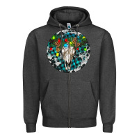 Charcoal Heather Bull Skull Christmas Zipper Hoodie - RanaPortraitStore