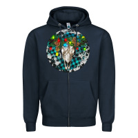 Navy Bull Skull Christmas Zipper Hoodie - RanaPortraitStore