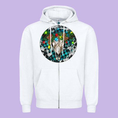 Bull Skull Christmas Zipper Hoodie Designed By Ranaportraitstore