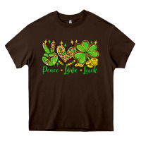 Chocolate Brown St. Patrick's Day Peace love luck Heavy Core Tee - OliviaCreatesArt