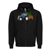 Black Blue Christmas Tractor Zipper Hoodie - RanaPortraitStore