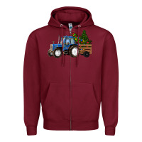 Burgundy Blue Christmas Tractor Zipper Hoodie - RanaPortraitStore