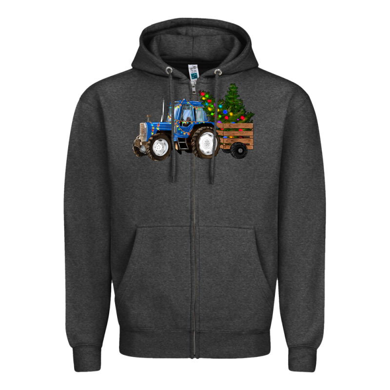 Blue Christmas Tractor Zipper Hoodie by RanaPortraitStore | Teevron