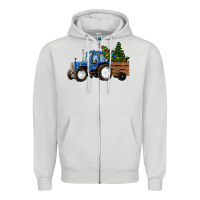 Dove Grey Blue Christmas Tractor Zipper Hoodie - RanaPortraitStore