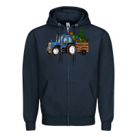 Navy Blue Christmas Tractor Zipper Hoodie - RanaPortraitStore