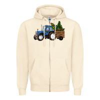 Sandshell Blue Christmas Tractor Zipper Hoodie - RanaPortraitStore