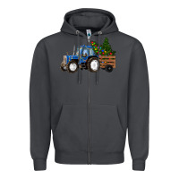 Smoke Blue Christmas Tractor Zipper Hoodie - RanaPortraitStore