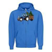 True Royal Blue Christmas Tractor Zipper Hoodie - RanaPortraitStore