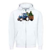 White Blue Christmas Tractor Zipper Hoodie - RanaPortraitStore