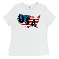 White Usa Ladies Tee - CowhideDigitalArt