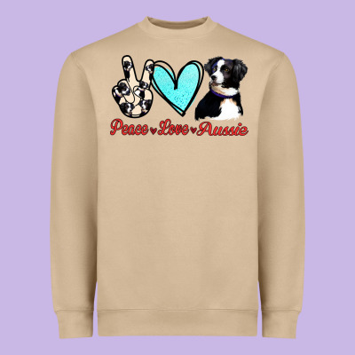 Peace Love Aussie Heavyweight Sweatshirt Designed By Jasminsmagicworld