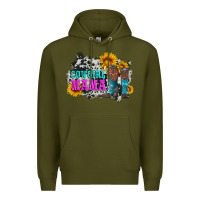 Army Green cowgirl mama with boots and sunflowers and cowhide Premium Hoodie - Artiststas