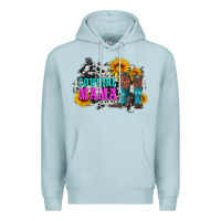 Blue Mist cowgirl mama with boots and sunflowers and cowhide Premium Hoodie - Artiststas
