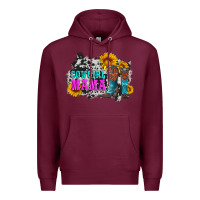 Burgundy cowgirl mama with boots and sunflowers and cowhide Premium Hoodie - Artiststas