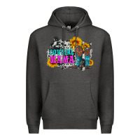 Charcoal Heather cowgirl mama with boots and sunflowers and cowhide Premium Hoodie - Artiststas