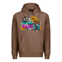 Chestnut cowgirl mama with boots and sunflowers and cowhide Premium Hoodie - Artiststas