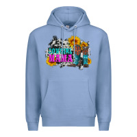 Colony Blue cowgirl mama with boots and sunflowers and cowhide Premium Hoodie - Artiststas