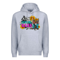 Heather Grey cowgirl mama with boots and sunflowers and cowhide Premium Hoodie - Artiststas