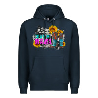 Navy cowgirl mama with boots and sunflowers and cowhide Premium Hoodie - Artiststas
