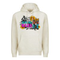 Oatmeal Heather cowgirl mama with boots and sunflowers and cowhide Premium Hoodie - Artiststas