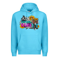 Ocean Blue cowgirl mama with boots and sunflowers and cowhide Premium Hoodie - Artiststas