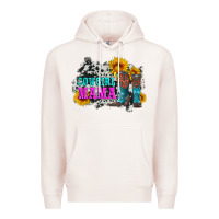 Pale Pink cowgirl mama with boots and sunflowers and cowhide Premium Hoodie - Artiststas