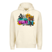Sandshell cowgirl mama with boots and sunflowers and cowhide Premium Hoodie - Artiststas