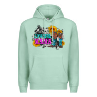 Seafoam cowgirl mama with boots and sunflowers and cowhide Premium Hoodie - Artiststas