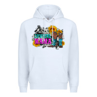 White cowgirl mama with boots and sunflowers and cowhide Premium Hoodie - Artiststas