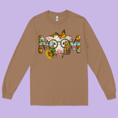 Western Baby Calf Mom With Sunflower Mother's Day Long Sleeve Tee Designed By Lillyallendesigns
