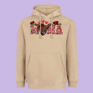 Valentine's Day Mama Black Highland Cow Heavyweight Hoodie Designed By Ranaportraitstore