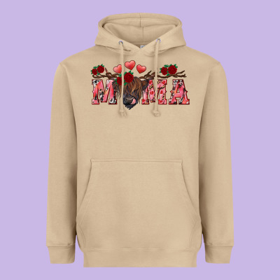 Valentine's Day Mama Black Highland Cow Heavyweight Hoodie Designed By Ranaportraitstore